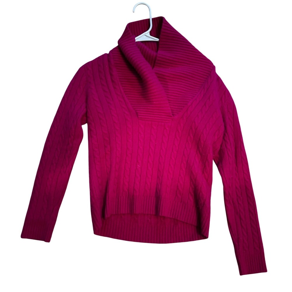 Lauren Ralph Lauren Women's Pink Cable Knit 100% Cashmere Cowl Neck Sweater M